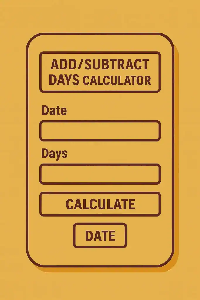 Add or Subtract Days Calculator tool with date input, days input, calculate button, and result date display.