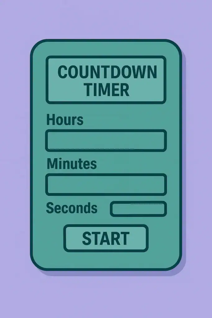 Countdown Timer calculator with input fields for hours, minutes, and seconds and a start button