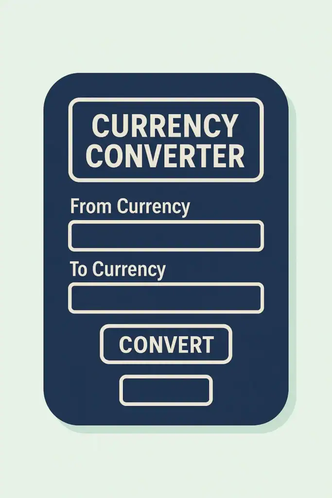Currency Converter calculator with input fields for from currency, to currency, and convert button