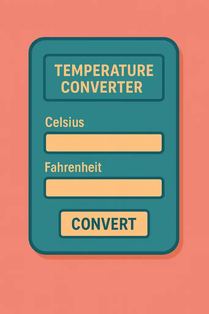 Temperature Converter with input fields for Celsius and Fahrenheit, convert button, and result display.