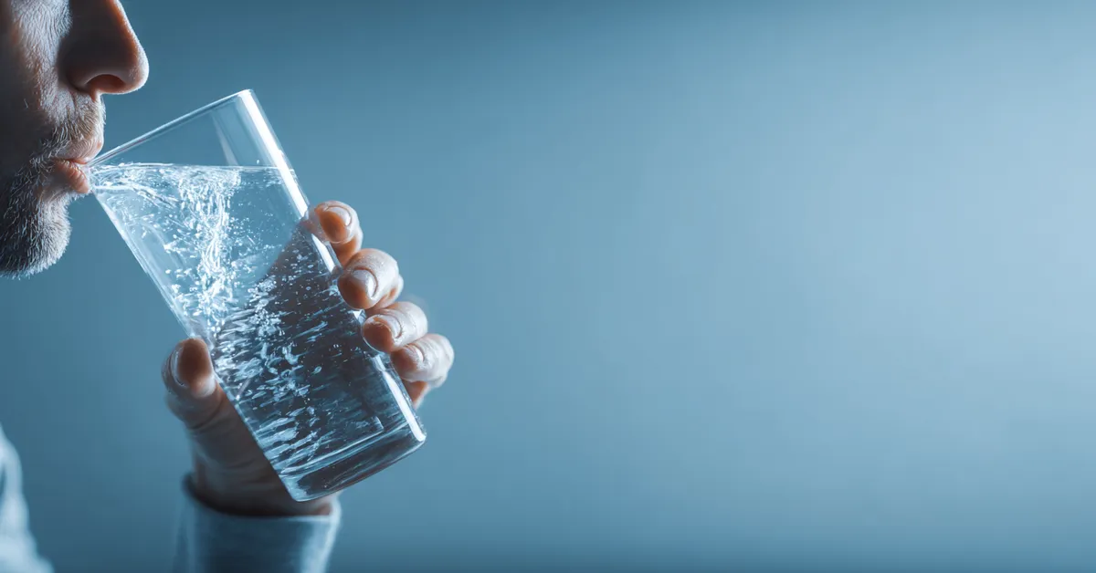 Water Intake Calculator results on screen beside a bottle of water and notebook