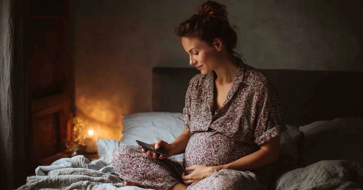 Expecting mother checking BMI results for healthy pregnancy weight goals.