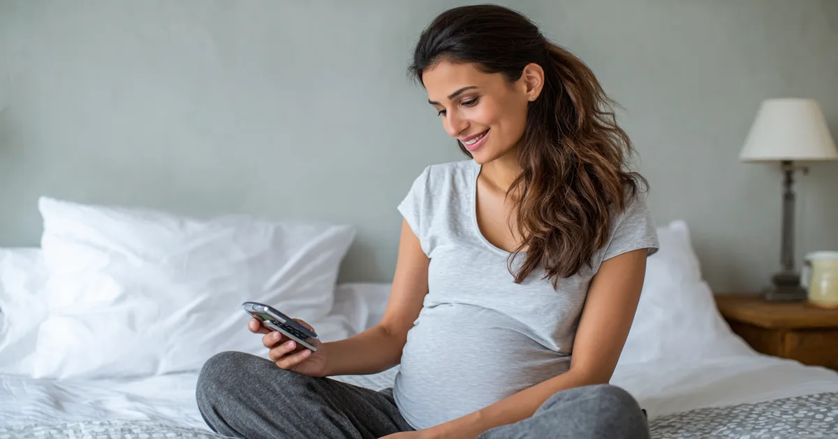 Expecting mother checking BMI results for healthy pregnancy weight goals.