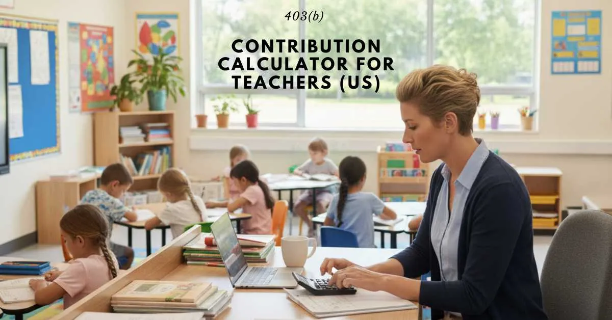 Teacher using a 403(b) contribution calculator in a US classroom setting.