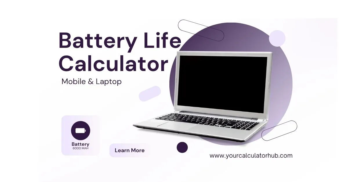 Laptop screen showing low battery alert – Battery Life Calculator example