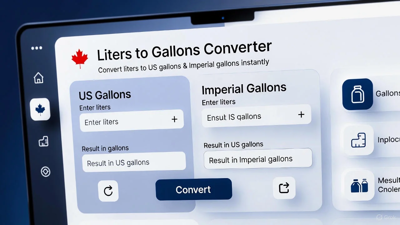 Liters to gallons calculator for Canada showing US and Imperial gallon conversions