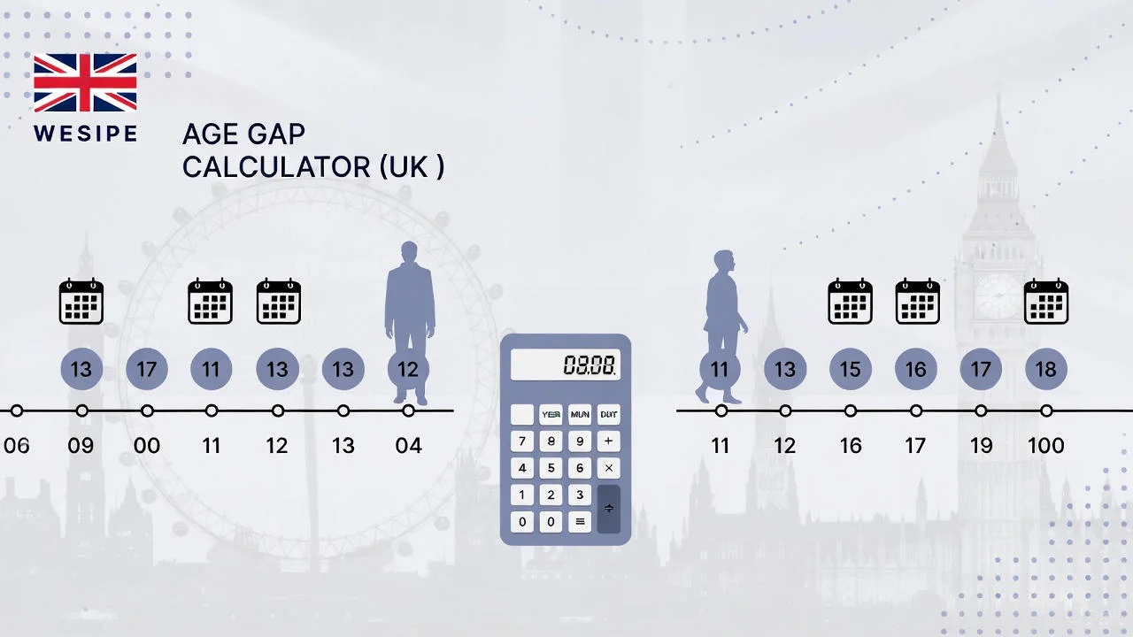 Age Gap Calculator (UK) showing exact age difference calculation
