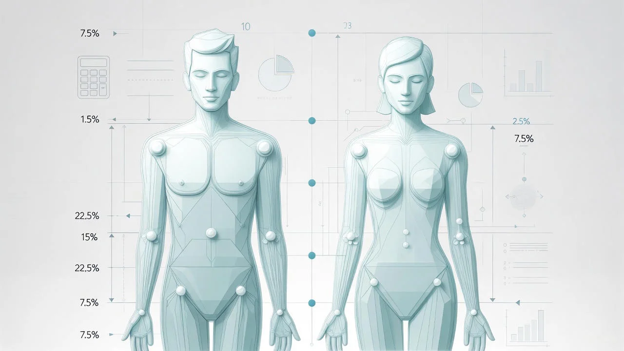 Man woman body parts calculator showing body proportion estimates