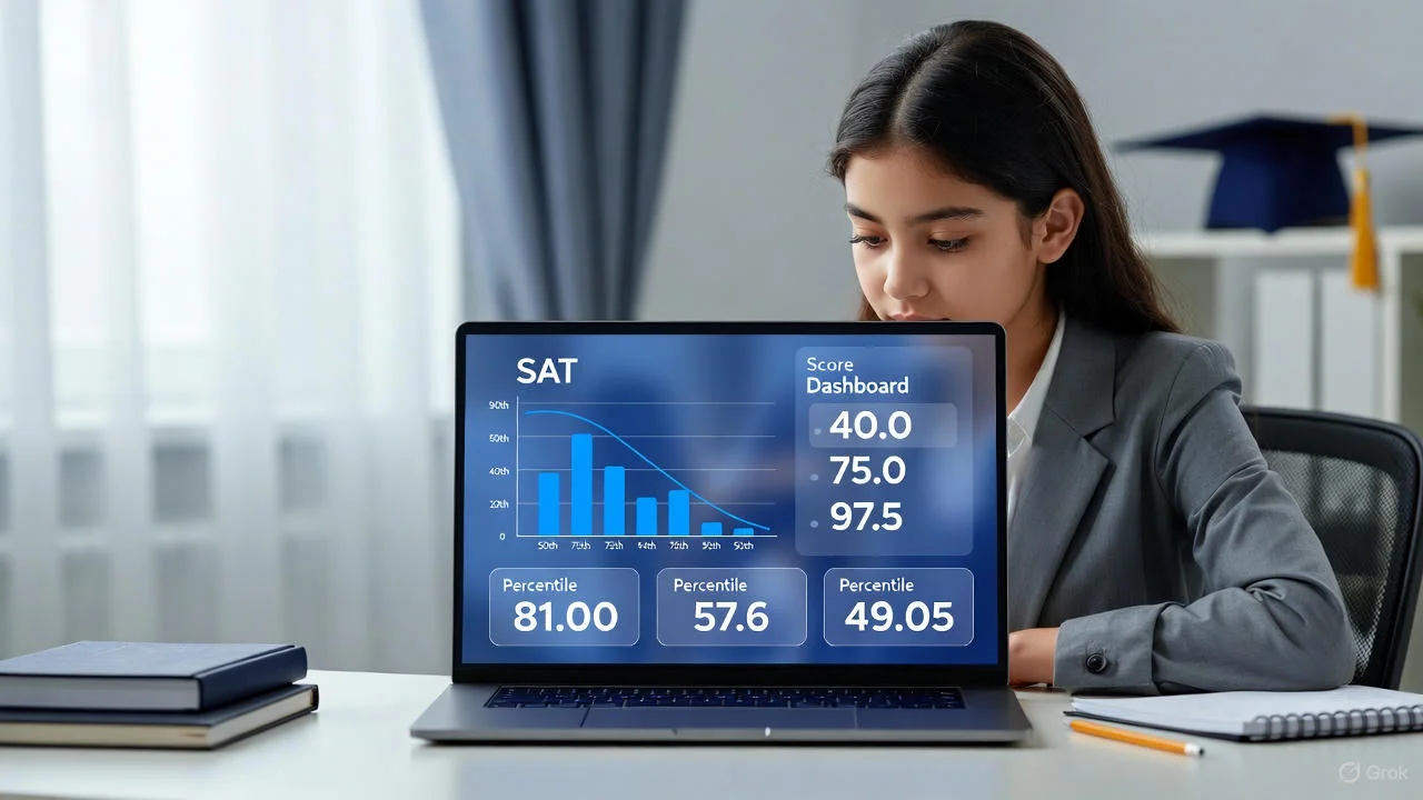 SAT Score Percentile Calculator (2025) showing SAT score to percentile comparison